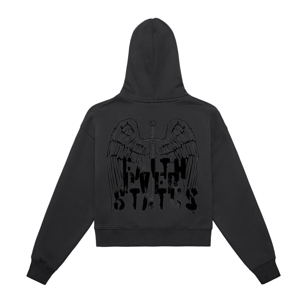 Fleeced Zip-Up Cropped Hoodie